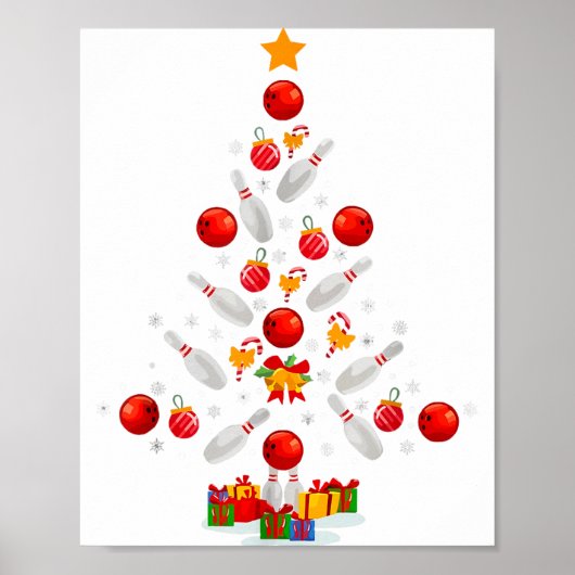 Poster Funny Bowling Christmas Tree Lights Xmas For Men W (Devant)