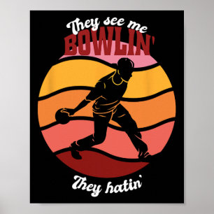 Poster Funny Bowling Party Thème Vintage