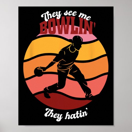 Poster Funny Bowling Party Thème Vintage (Devant)