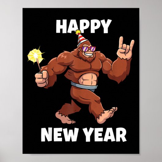 Poster Funny Boys Nye Outfit, Mens Fireworks Bigfoot Happ (Devant)