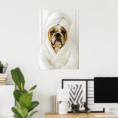 Poster Funny Bulldog Bathroom Print, Bulldog In Bathrobe (Bureau à domicile)