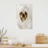 Poster Funny Bulldog Bathroom Print, Bulldog In Bathrobe (Cuisine)
