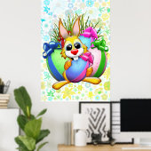 Poster Funny Bunny biting an Easter Egg (Bureau à domicile)