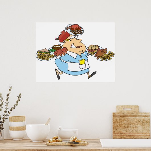 Poster Funny Busy Waitress Overworked Server (Cuisine)