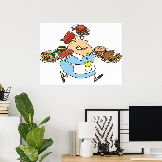 Poster Funny Busy Waitress Overworked Server (Bureau à domicile)