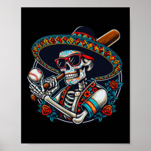Poster Funny Bysebyll Skeleton Mexicaine Sombrero Cool Ci