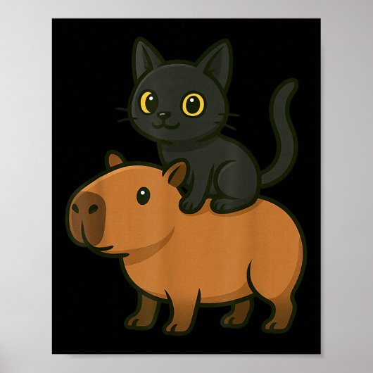 Poster Funny Capybara Black Chat Amoureux des animaux Mam (Devant)