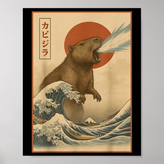 Poster Funny Capybara Japonaise Vague Capyzilla Garçons F (Devant)