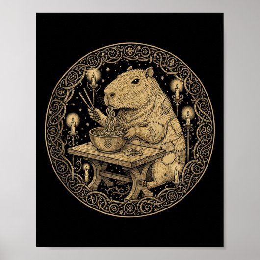 Poster Funny Capybara Old World Medieval Ramen Fantasy Vi (Devant)