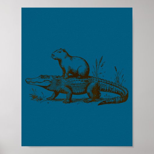 Poster Funny Capybara Riding An Alligator Men Women Capyb (Devant)