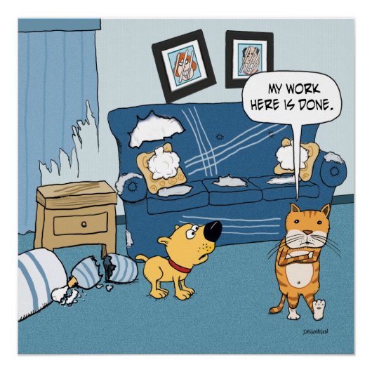 Poster Funny Cat déchire l'affiche de la chambre (Devant)