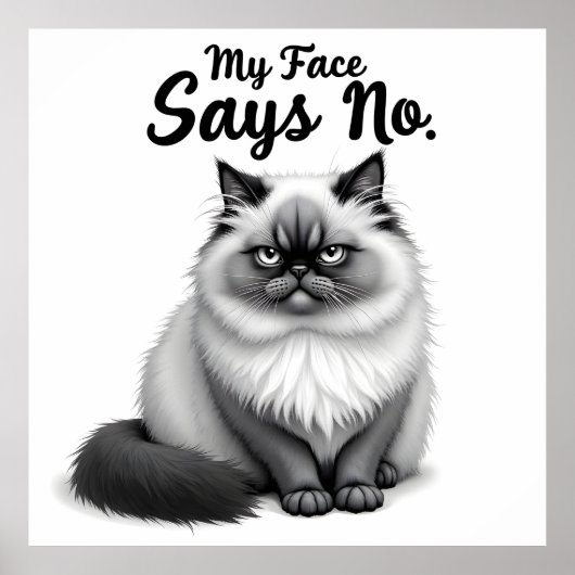 Poster Funny Cat Face Illustration – Minimal Cute Cat Art (Devant)