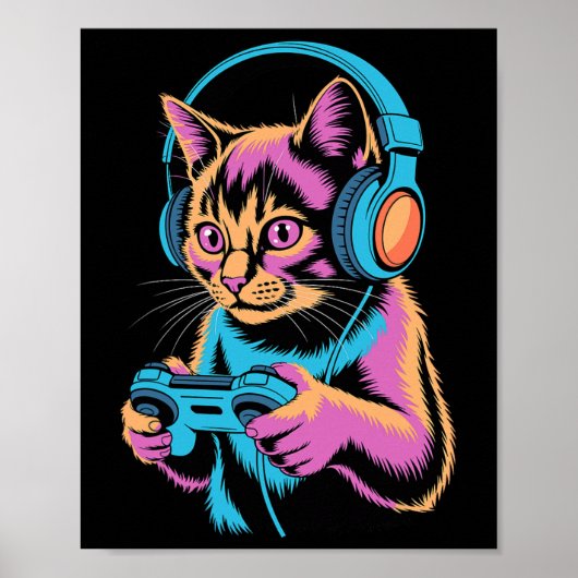 Poster Funny Cat Gaming Video Gamer Cat  (Devant)