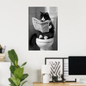 Poster Funny Cat Newspaper Print, Whimsical Bathroom Wall (Bureau à domicile)