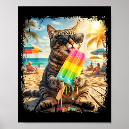 Poster Funny Cat Popsicle Summer Animal Sunglasses Meme (Devant)