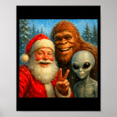 Poster Funny Cat Selfie With Santa Claus &amp; Bigfoot Me (Devant)