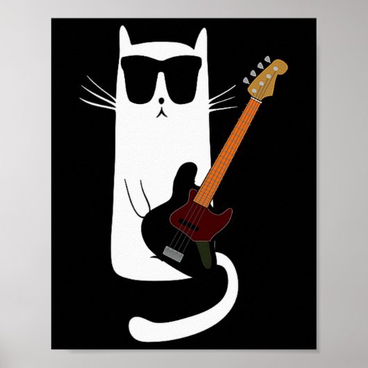 Poster Funny Cat Wearing Sungles Playing B Guitar Men Wom (Devant)