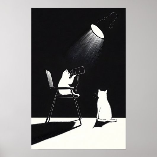 Poster Funny cat with telescope (Devant)
