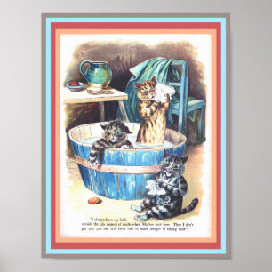 Poster Funny Cats Bath par Louis Wain Copie d'art Vintage