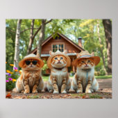 Poster Funny Cats in Preppy Summer Attire and Hats (Devant)
