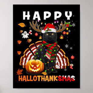 Poster Funny Chat noir Halloween Chat de Noël Happy Hall