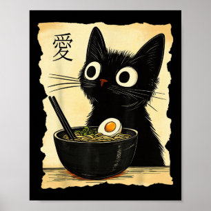 Poster Funny Chat Ramen Graphic Tee Japonais Kawaii Anime