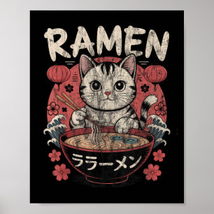 Poster Funny Chat Ramen Graphic Tee Japonais Kawaii Anime