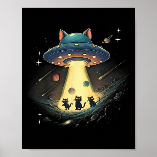 Poster Funny Chat Ufo Cute Kitty Espace Alien Aes (Devant)