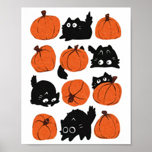 Poster Funny Chats Retro Citrouille Super Halloween Thank