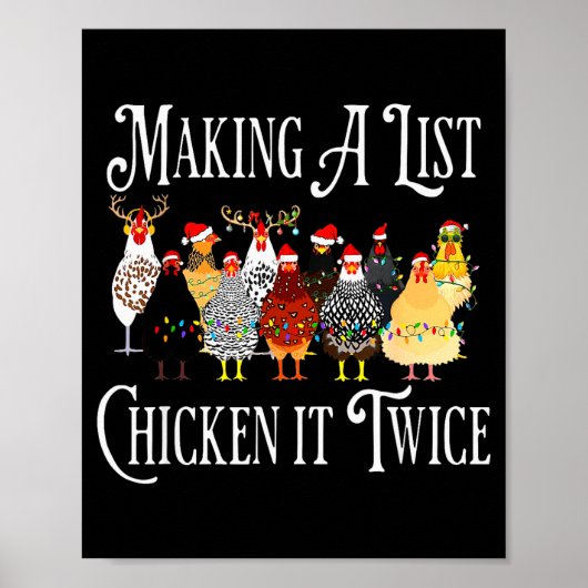 Poster Funny Chicken Christmas, Making A List Chicken It  (Devant)