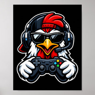 Poster Funny Chicken Gamer Tee Casque de Gaming Manette d