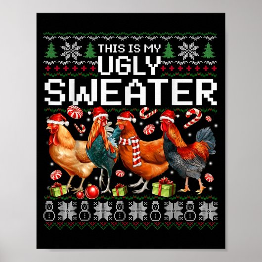 Poster Funny Chicken Ugly Christmas Sweater Holiday Desig (Devant)