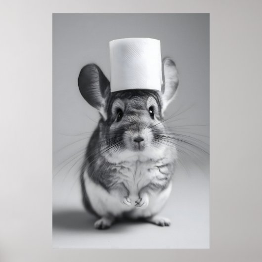 Poster Funny Chinchilla Bathroom Print, Toilet Paper Hat (Devant)
