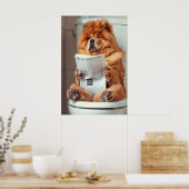 Poster Funny Chow Chow Bathroom Print, Dog Reading (Cuisine)