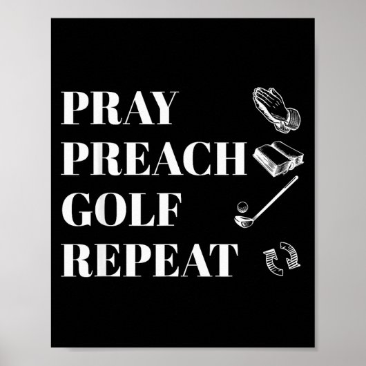 Poster Funny Christian Pray Preach Golf Repeat Pastor Min (Devant)