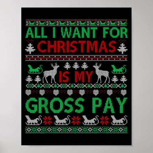 Poster Funny Christmas All I Want Is My Gross Pay, Funny  (Devant)
