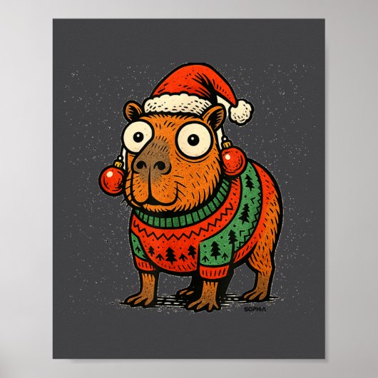 Poster Funny Christmas Capybara With Santa Hat &amp; Swea (Devant)