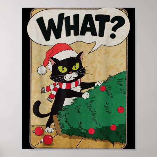 Poster Funny Christmas Cat Christmas Tree Meowy Christmas (Devant)