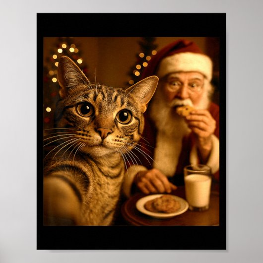 Poster Funny Christmas Cat Selfie With Santa Claus Meme M (Devant)