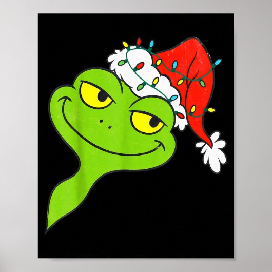 Poster Funny Christmas Frog Wearing Santa Hat And Lights (Devant)