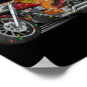 Poster Funny Christmas Gingerbread Man Biker Riding A Mot (Coin)