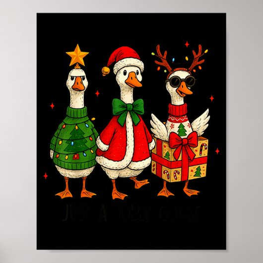 Poster Funny Christmas Goose Jolly Geese Santa Reindeer X (Devant)