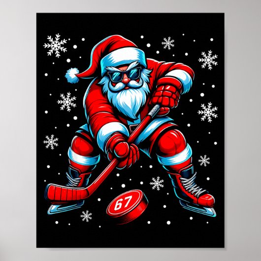 Poster Funny Christmas Hockey Cool Santa Claus 6 7 Meme T (Devant)