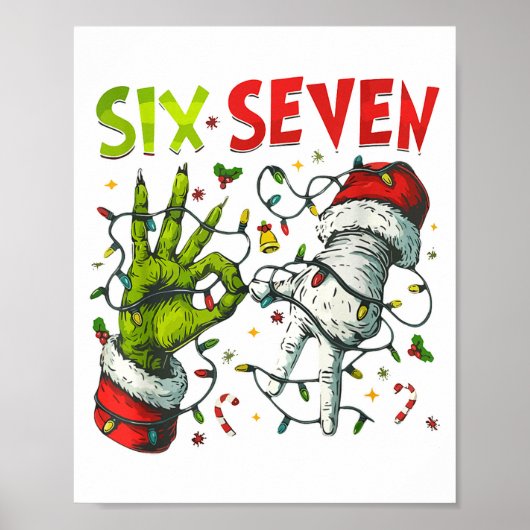 Poster Funny Christmas Lights 6 7 Meme Six Seven Matching (Devant)