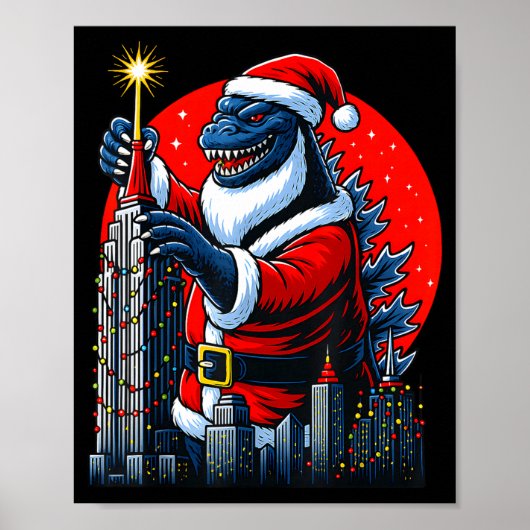 Poster Funny Christmas Monster Santazilla Holiday Dinosau (Devant)