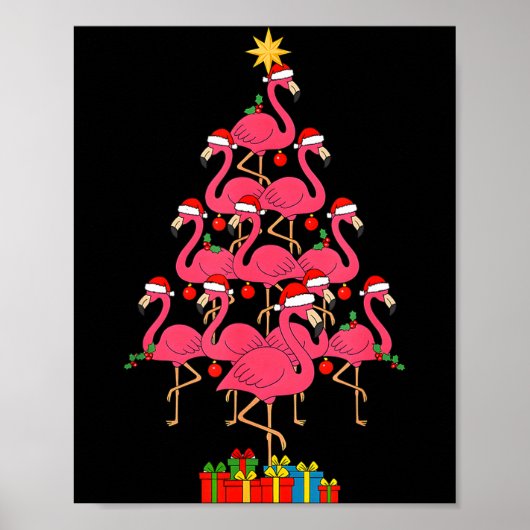 Poster Funny Christmas Nk Flamingo Tree Holiday Bird Love (Devant)