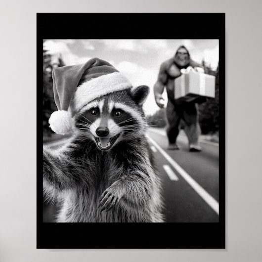 Poster Funny Christmas Raccoon Shirt Raccoon Selfie With  (Devant)