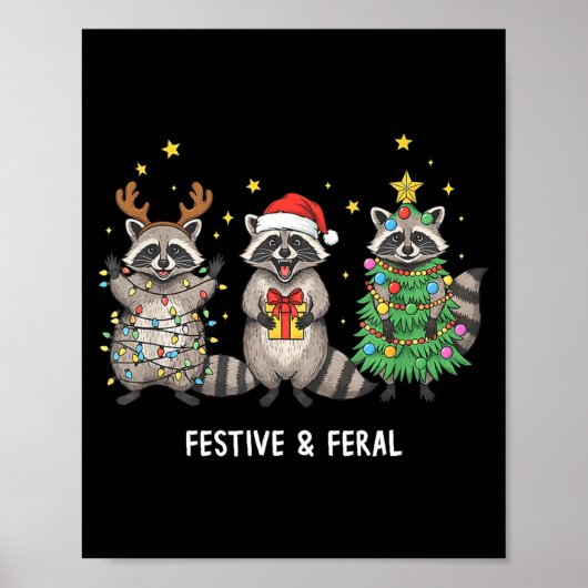 Poster Funny Christmas Racoon - Feral But Festive  (Devant)