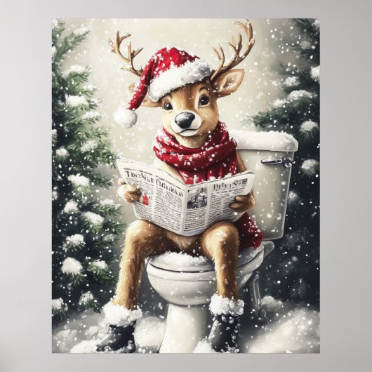Poster Funny Christmas Reindeer Reading on the Toilet (Devant)