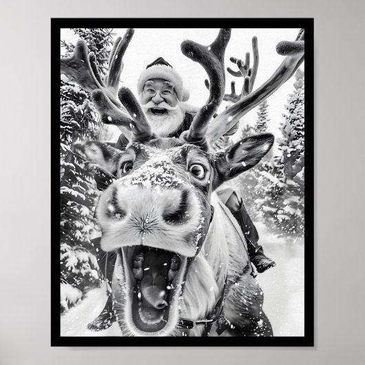 Poster Funny Christmas Reindeer Selfie Santa Claus Xmas S (Devant)